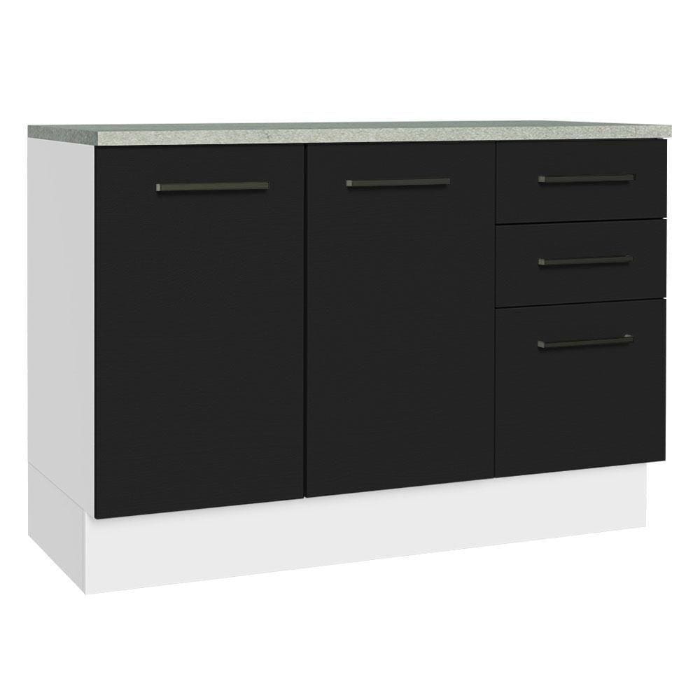 Balcão De Pia Cozinha 2 Portas E 3 Gavetas (com Tampo) Branco/preto Agata Madesa Branco/preto