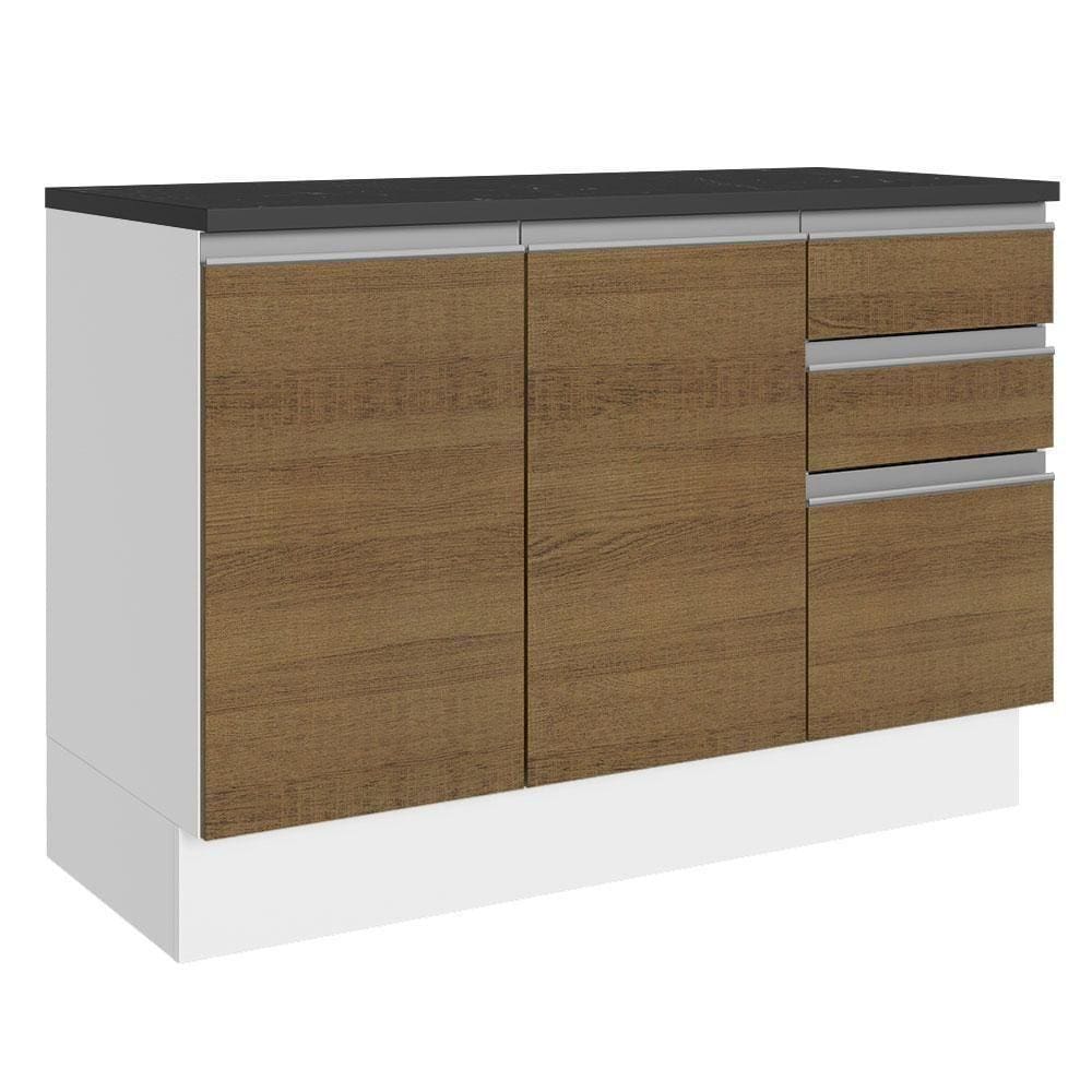 Balcão De Pia Cozinha 100% Mdf 120 Cm 3 Portas E 2 Gavetas Branco/rustic Acordes Madesa Branco/rustic