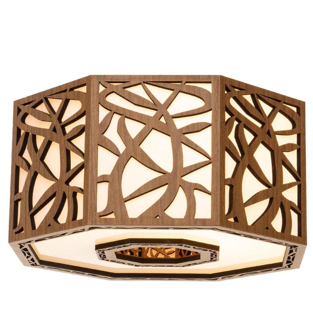 Luminária Decorativa Madeira Plafon Copacabana Octa 45Cm