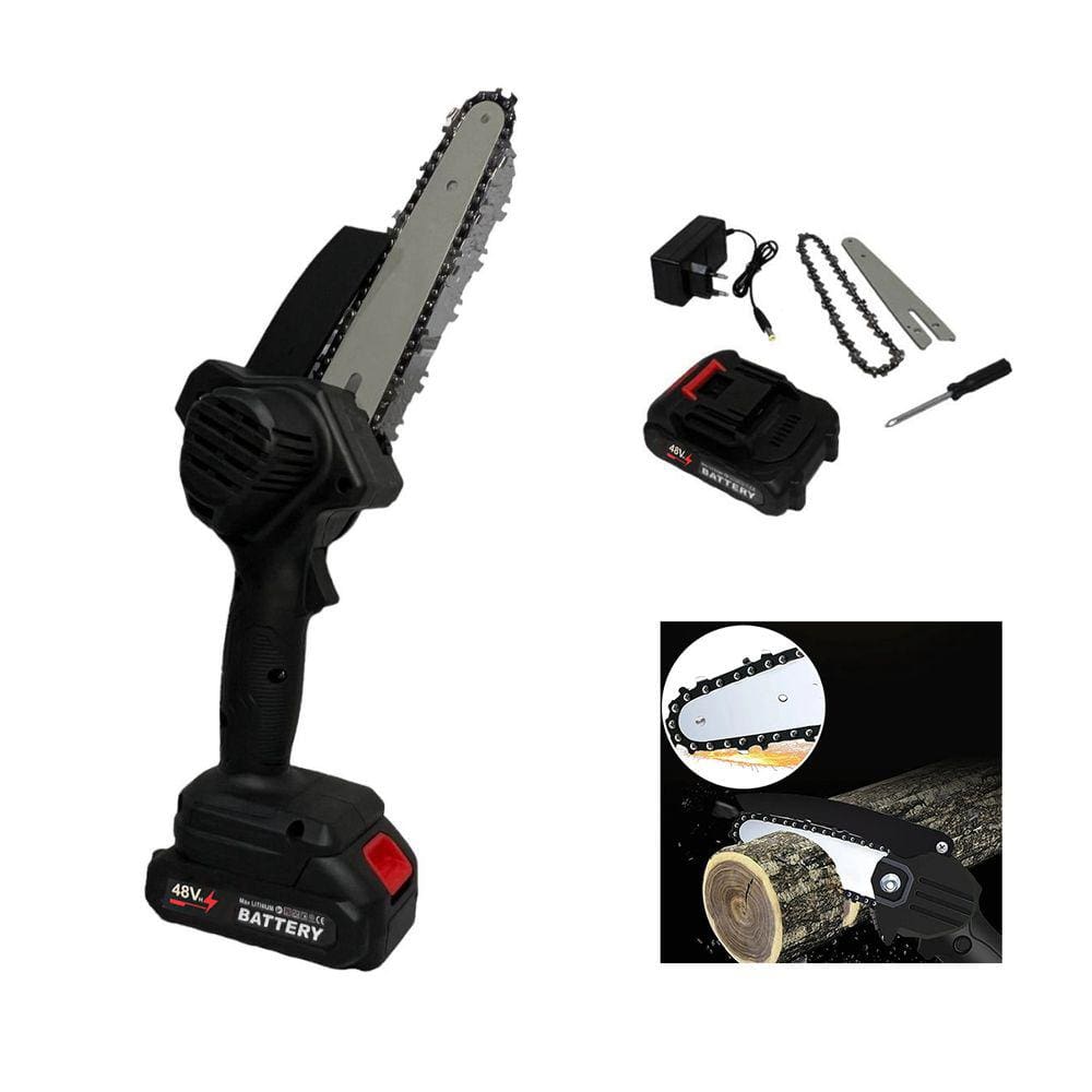 Mini Motosserra Eletrica 48V Sem Fio Bateria Recarregavel 6 Polegadas Potente Carpintaria Jardinagem Multiuso