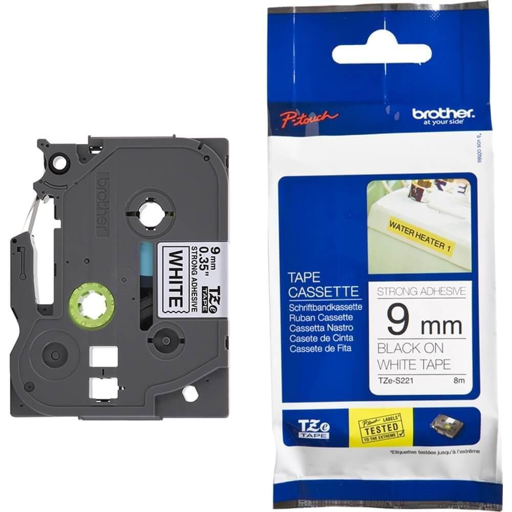 Fita Industrial Brother TZE-S221 9mm Preto/Branco