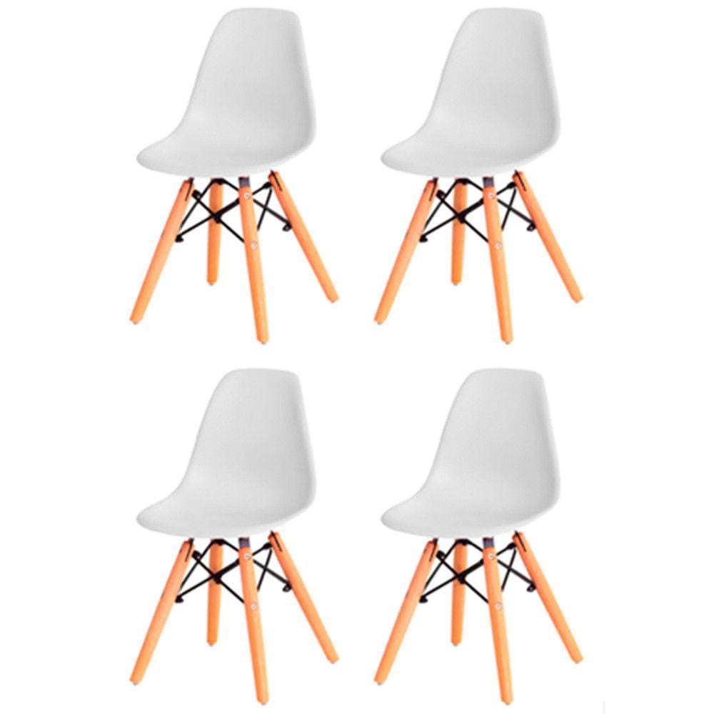 Kit com 4 Cadeira Flórida Kids Com Assento em Polipropileno e Base Madeira Fratini
