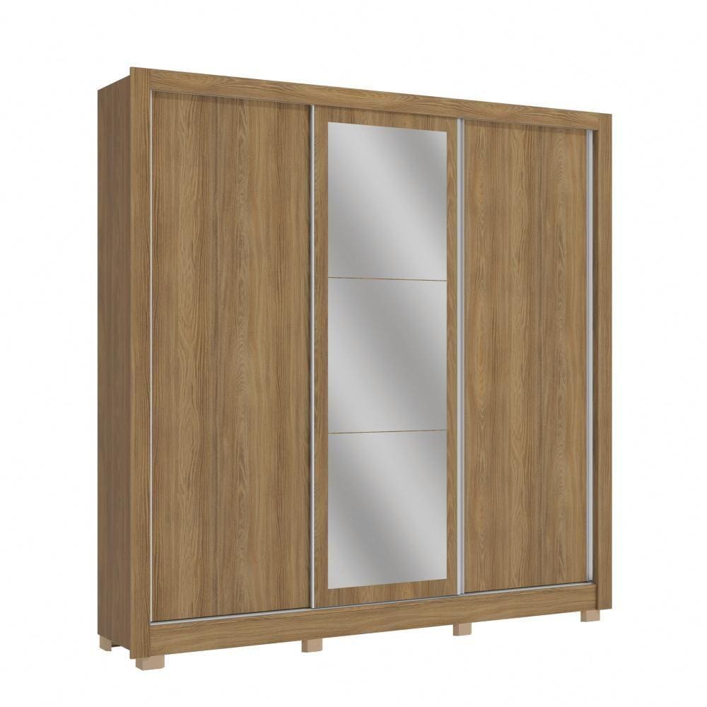 Guarda-Roupa Casal Kappesberg 3 Portas de Correr com Espelho Marrom Cinza - CB01M570