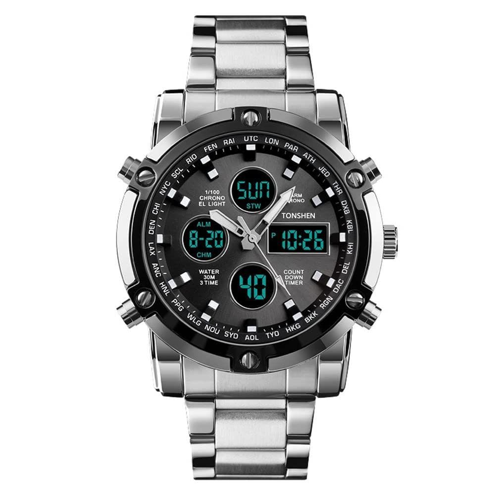 Relógio esportivo TONSHEN Digital Analógico Quartz LED para homens