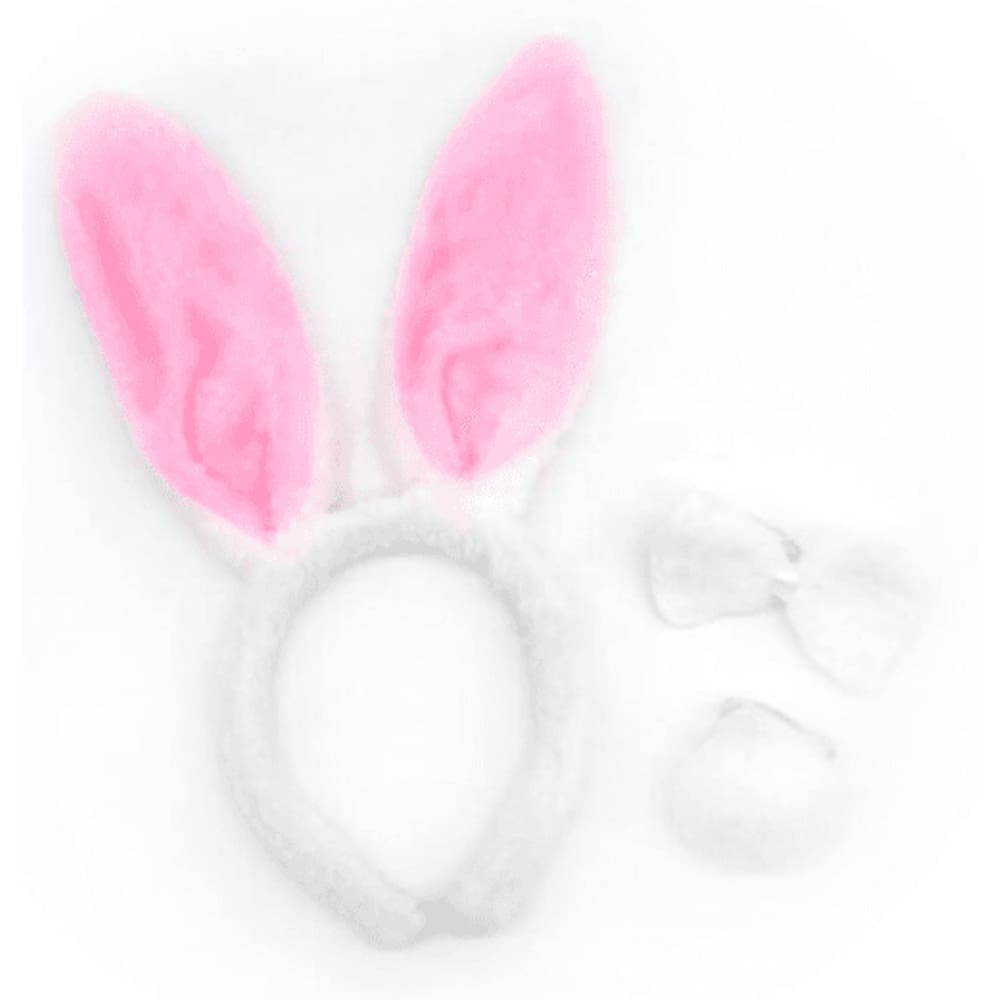KIT FANTASIA COELHO VELUDO - BRANCO COM ROSA - 1 unidade