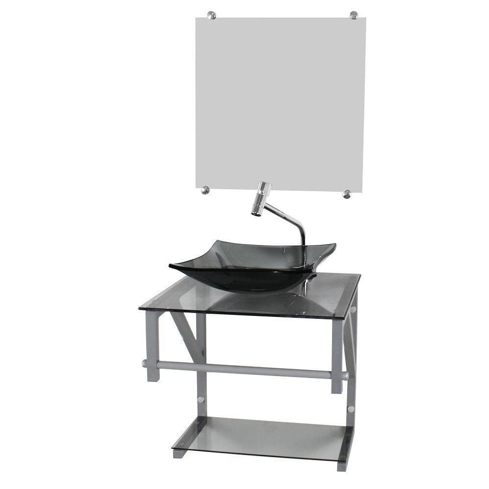 Gabinete De Vidro Fume 40Cm Ac Com Cuba Quadrada