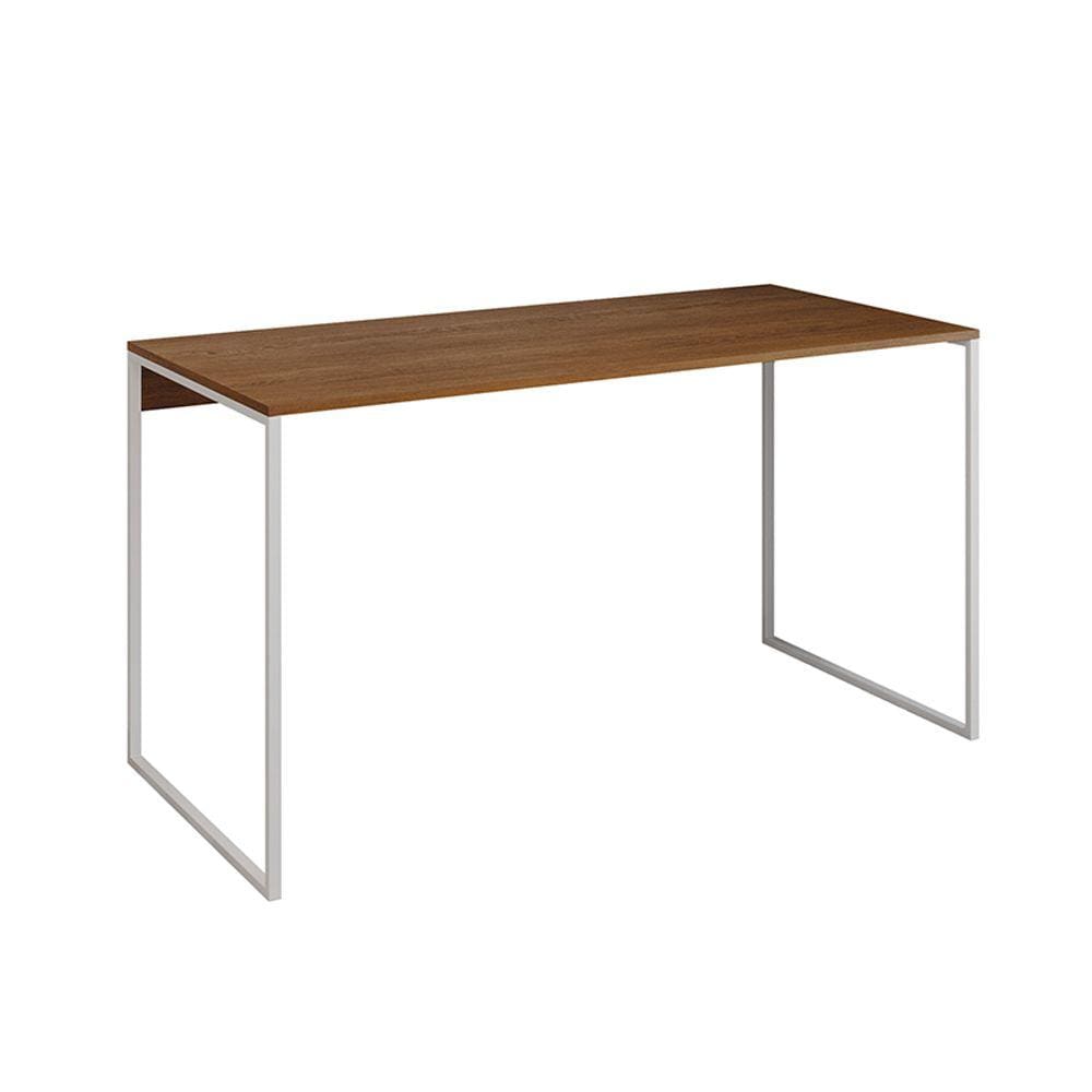 Mesa para Escritório Industrial Base Ferro Branco Tampo Mdp Amêndoa 120x60