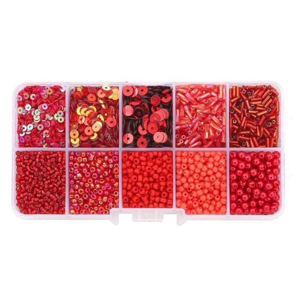 Kit Pedrarias Caixa com Miçangas Vermelho 13x6.5cm