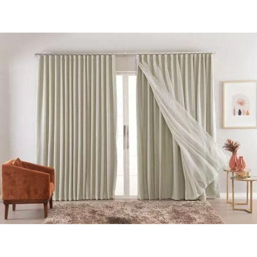 Cortina Luxo Blackout Voil Palha 6,00 X 2,70 Metros Trilho