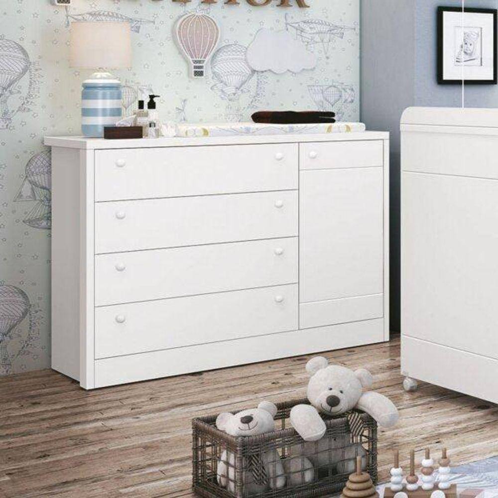 Cômoda Infantil Sapateira 4 Gavetas 1 Porta Bonny Móveis Reller Branco