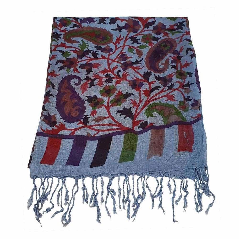 Echarpe Floral 100% Viscose Azul 70Cmx180Cm