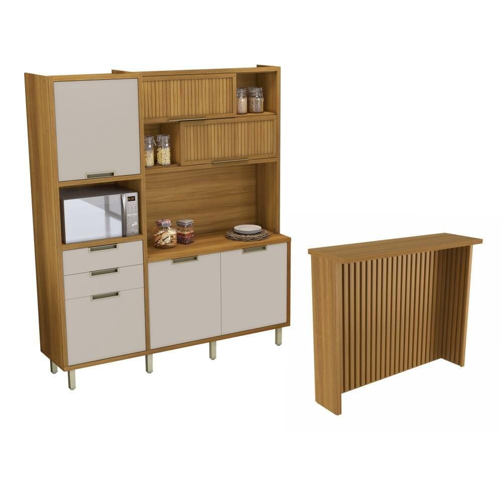 Cozinha Compacta 100% MDF 180cm Nesher Imperatriz Marrom Off White