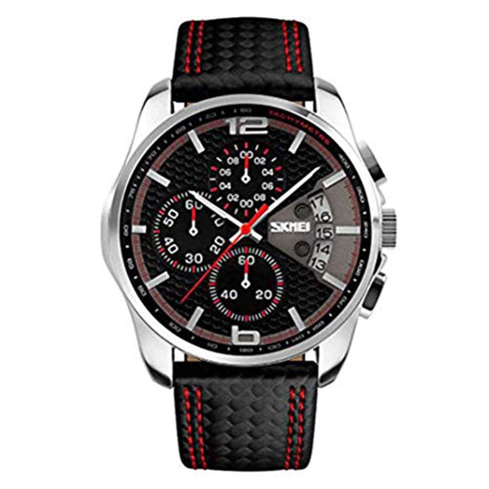 Relógio SKMEI, pulseira de couro impermeável analógica masculina de 50 m