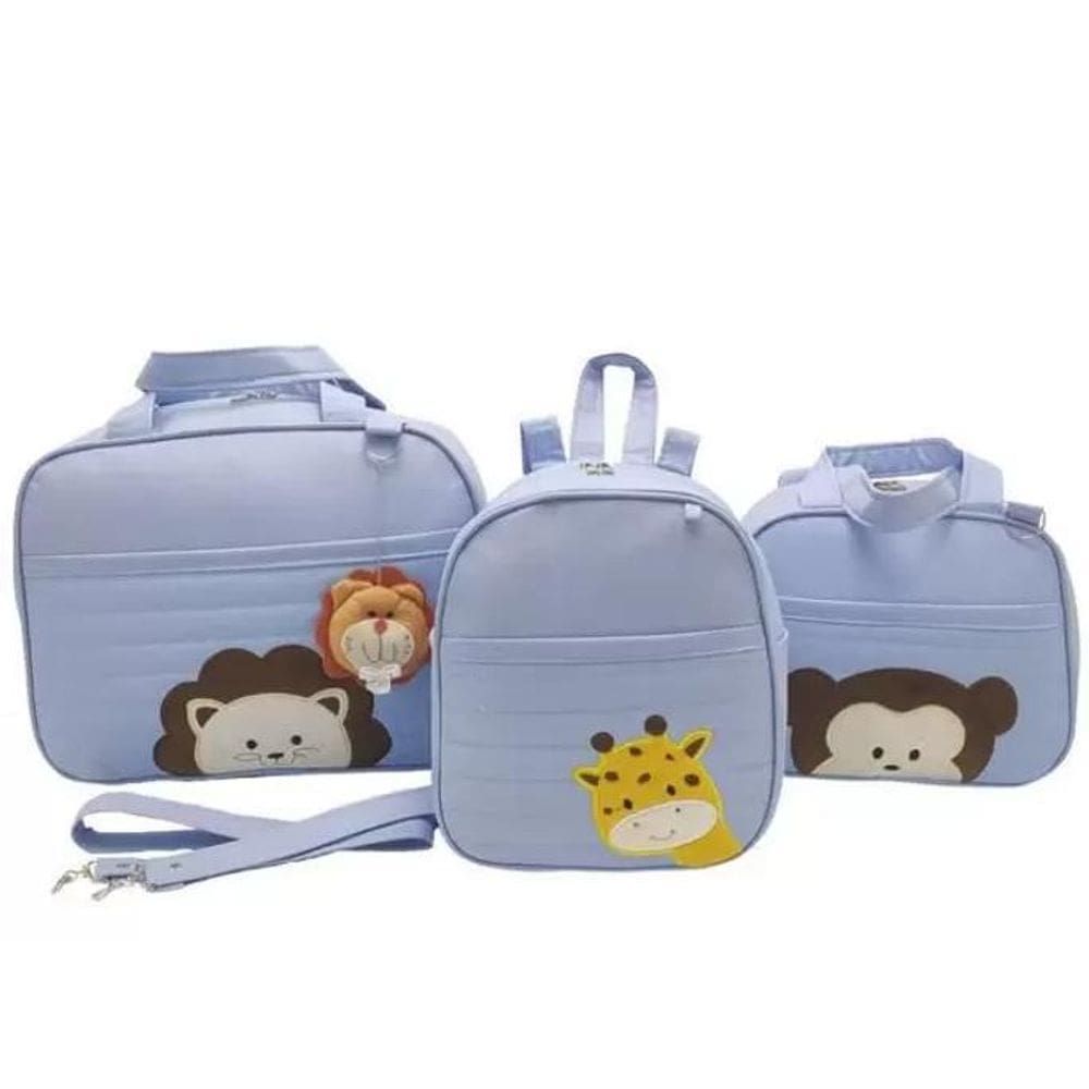 Bolsa Maternidade Bebê Kit 3 Peças Safari Azul Impermeável