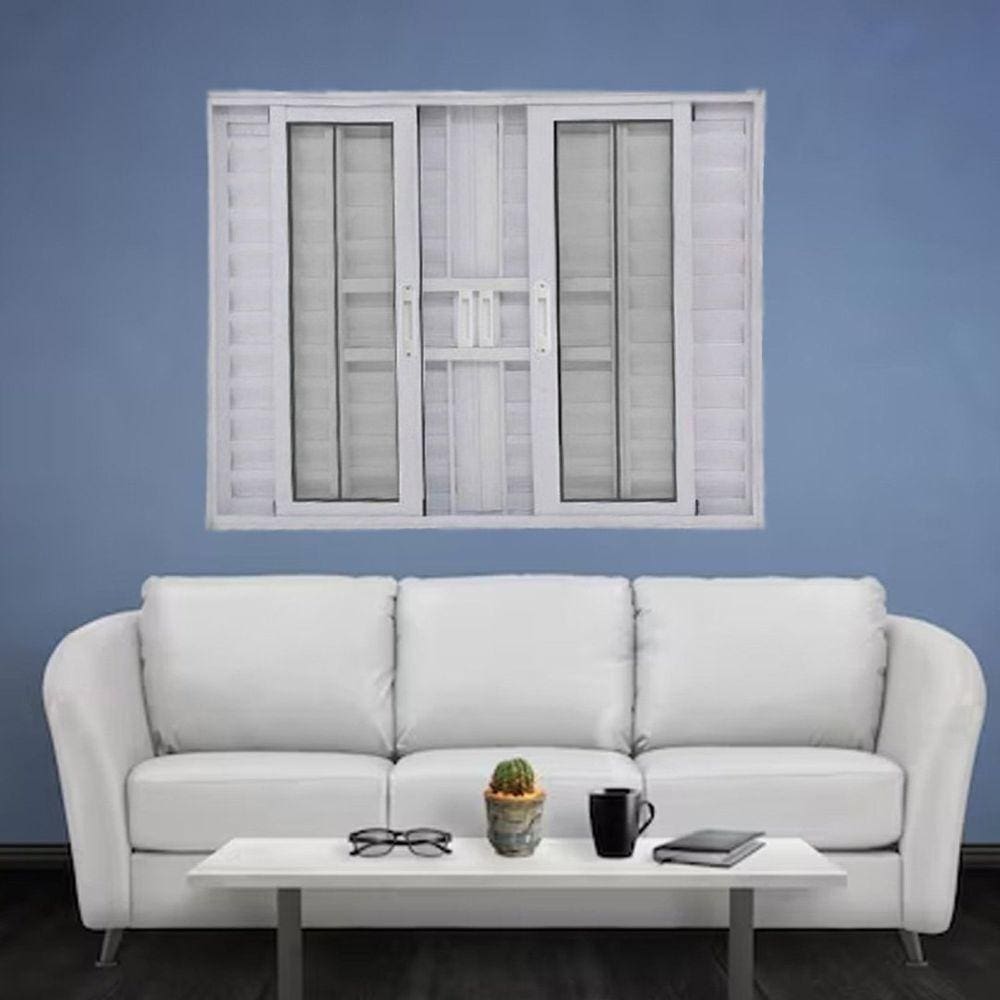 Janela Veneziana de Alumínio 6 Folhas 100 x 150cm Linha 25 com Grade Branco