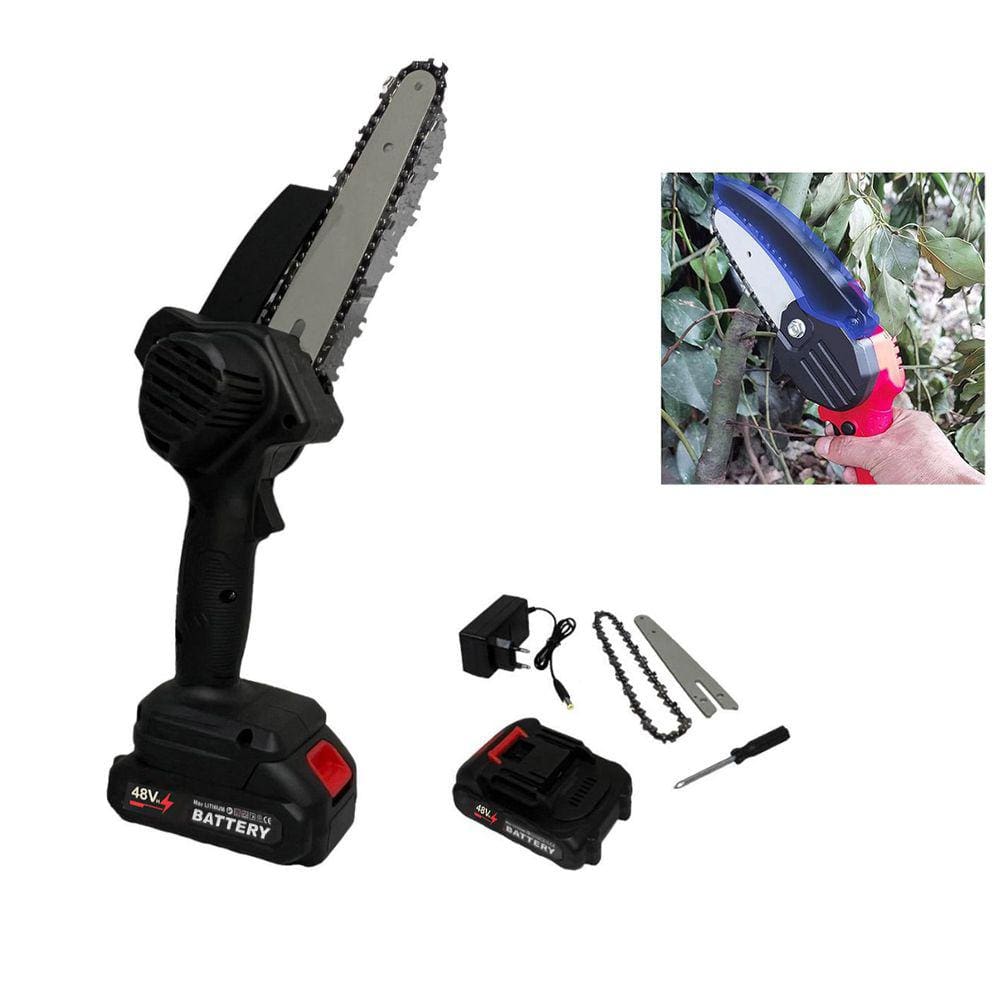 Mini Motosserra Eletrica 48V Bateria Recarregavel Sem Fio 6 Polegadas Corta Lenha Bambu Potente