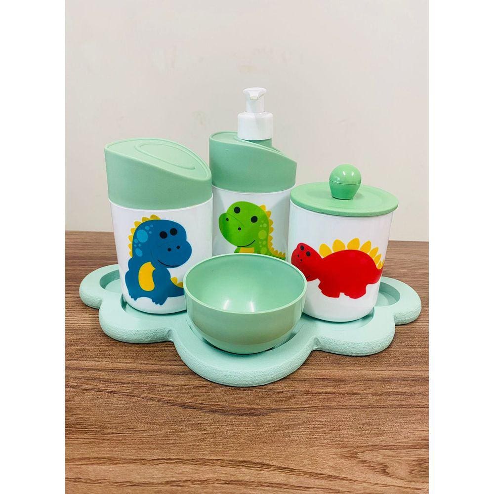 Kit Higiene Dino Baby Verde C/Bandeja Nuvem Verde