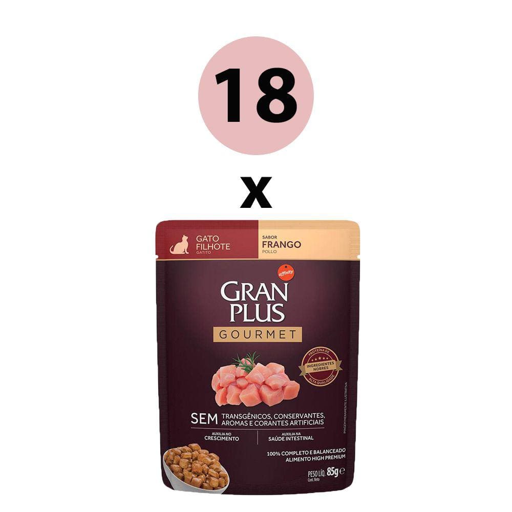 Ração Úmida GranPlus Gourmet Gatos Filhotes Frango 85g - Pack com 18 unidades
