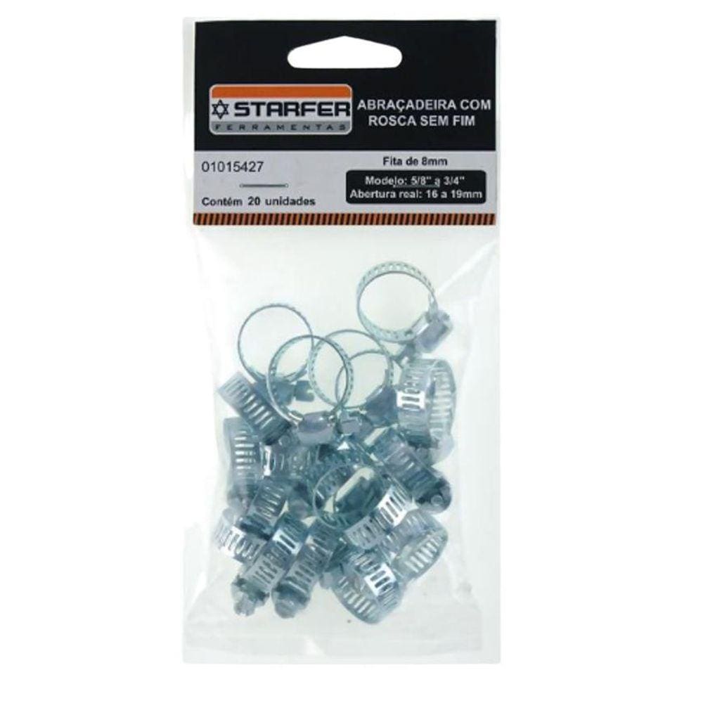Abraçadeira Rosca Sem Fim Fita 8Mm Starfer 5/8 X 3/4 Com 20