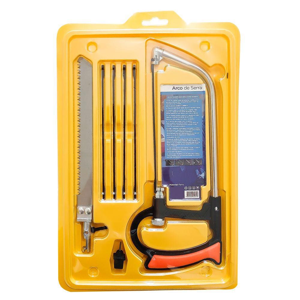 Kit Completo Arco Serra Mini Serrote Multifuncional Ajustável 7 Peças Serra Tico Tico P/ Reparos Artesanato Manutenção