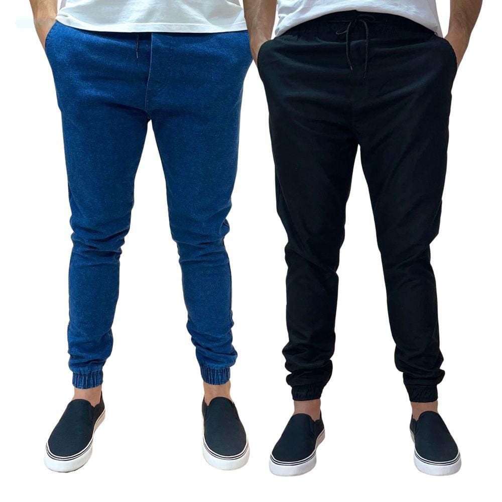Kit 2 Calça Jogger Masculina Jeans Sarja Com Punho Elástico
