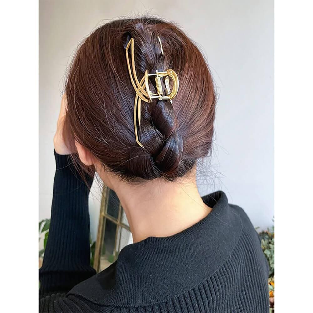 Presilha Piranha De Cabelo Metal Laço Simples Dourada