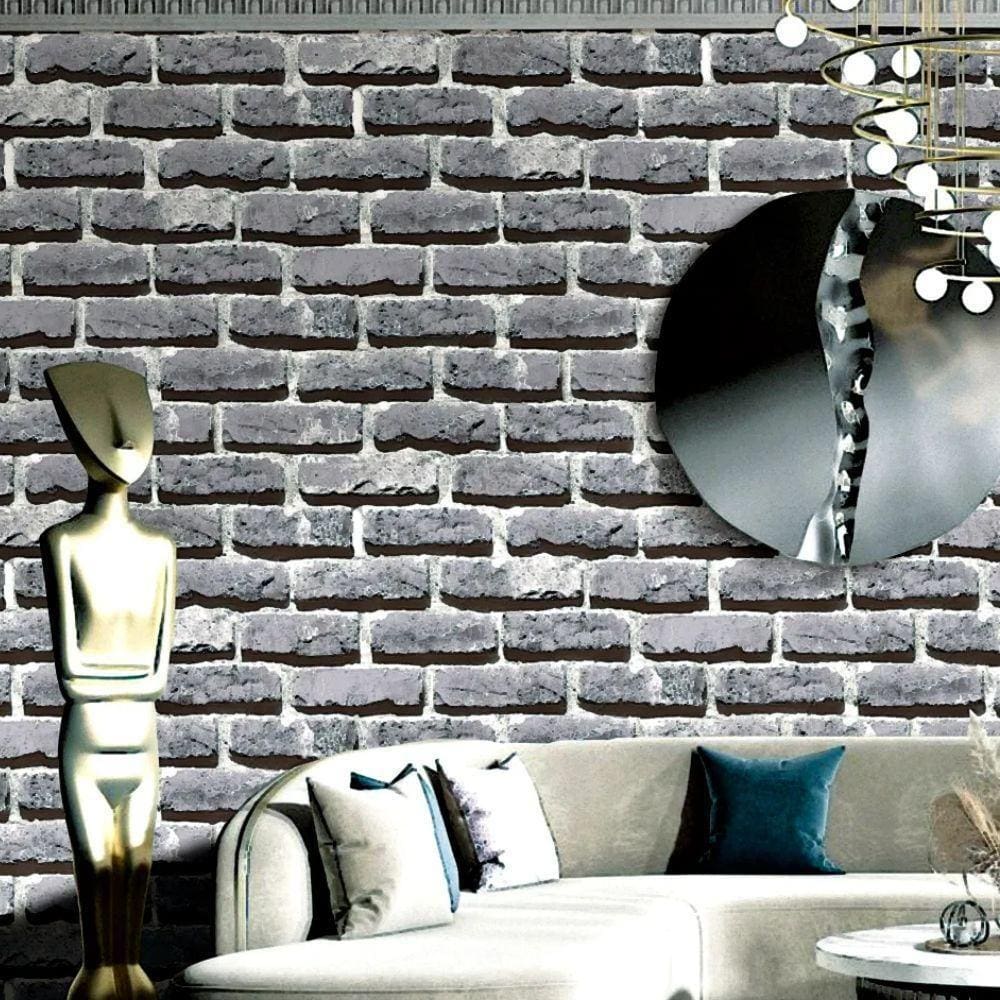 Papel De Parede Tijolo Cinza Ess1057 - 10m X 0.53m