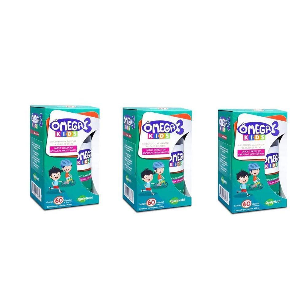 Ômega 3 Kids Qualy Nutri 450mg - Cápsulas Mastigáveis Cereja