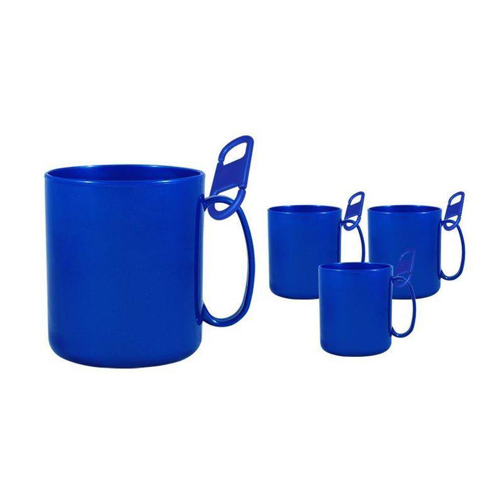 Kit 4 Caneca Redonda Clipe Azul 400Ml Plástico