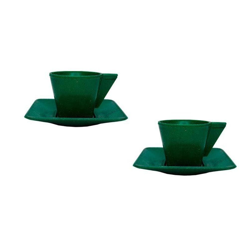 Kit 2 Xícara E Pires 50Ml Fibra Madeira Verde