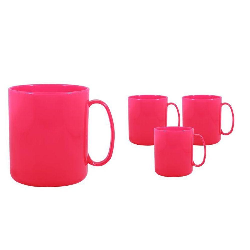 Kit 4 Canecas Redonda Rosa Neon 400Ml Plástico Premium