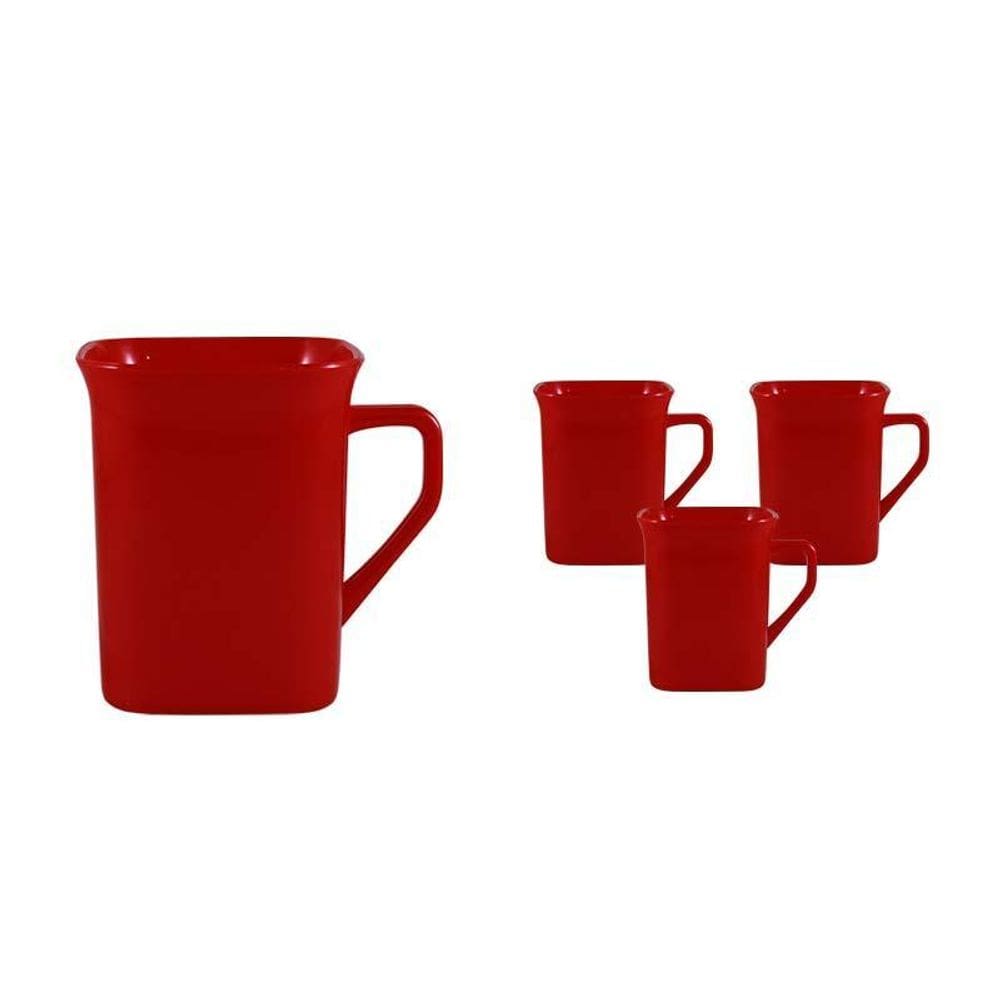 Kit 4 Canecas Quadrada Vermelho 250Ml Plástico Premium
