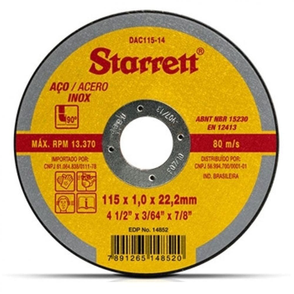 Disco Corte 4.1/2" x 7/8" - 2 Telas - Fino - Starrett