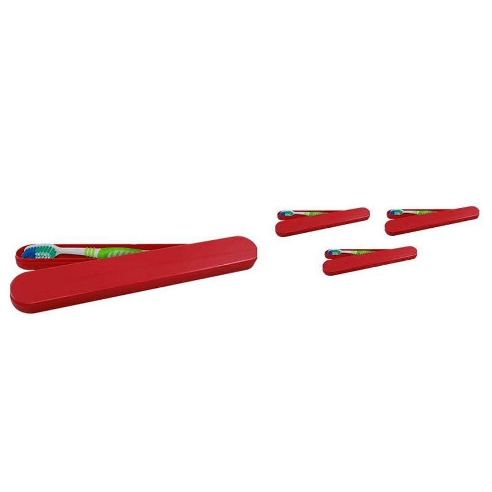 Kit 4 Porta Escova Dental Vermelho Plástico