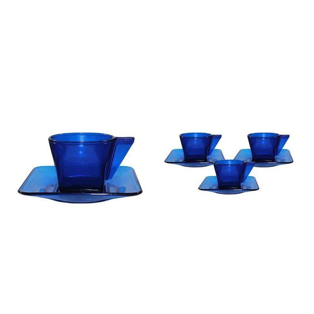 Kit 4 Xícara E Pires Cristal Azul 50Ml Plástico