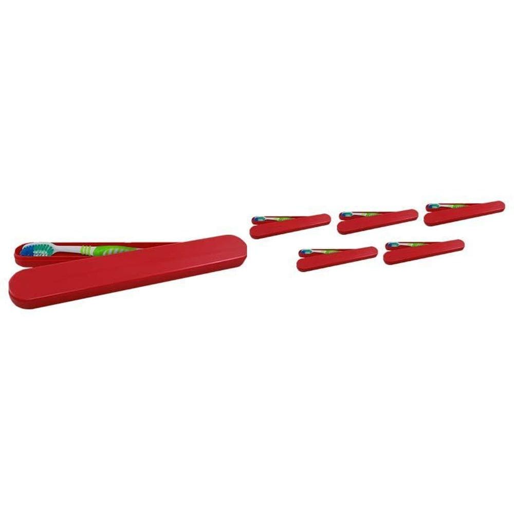 Kit 6 Porta Escova Dental Vermelho Plástico