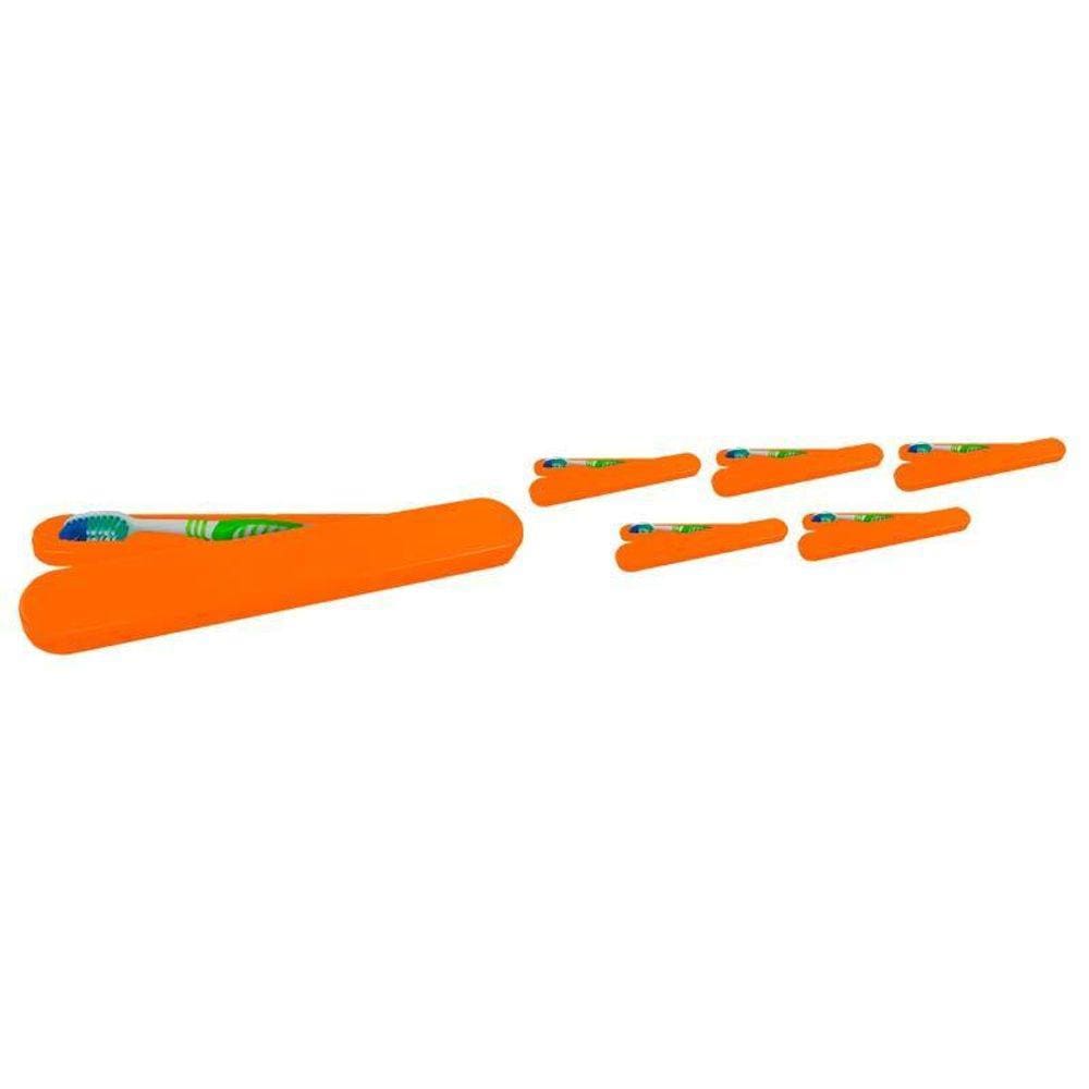 Kit 6 Porta Escova Dental Alaranjado Plástico