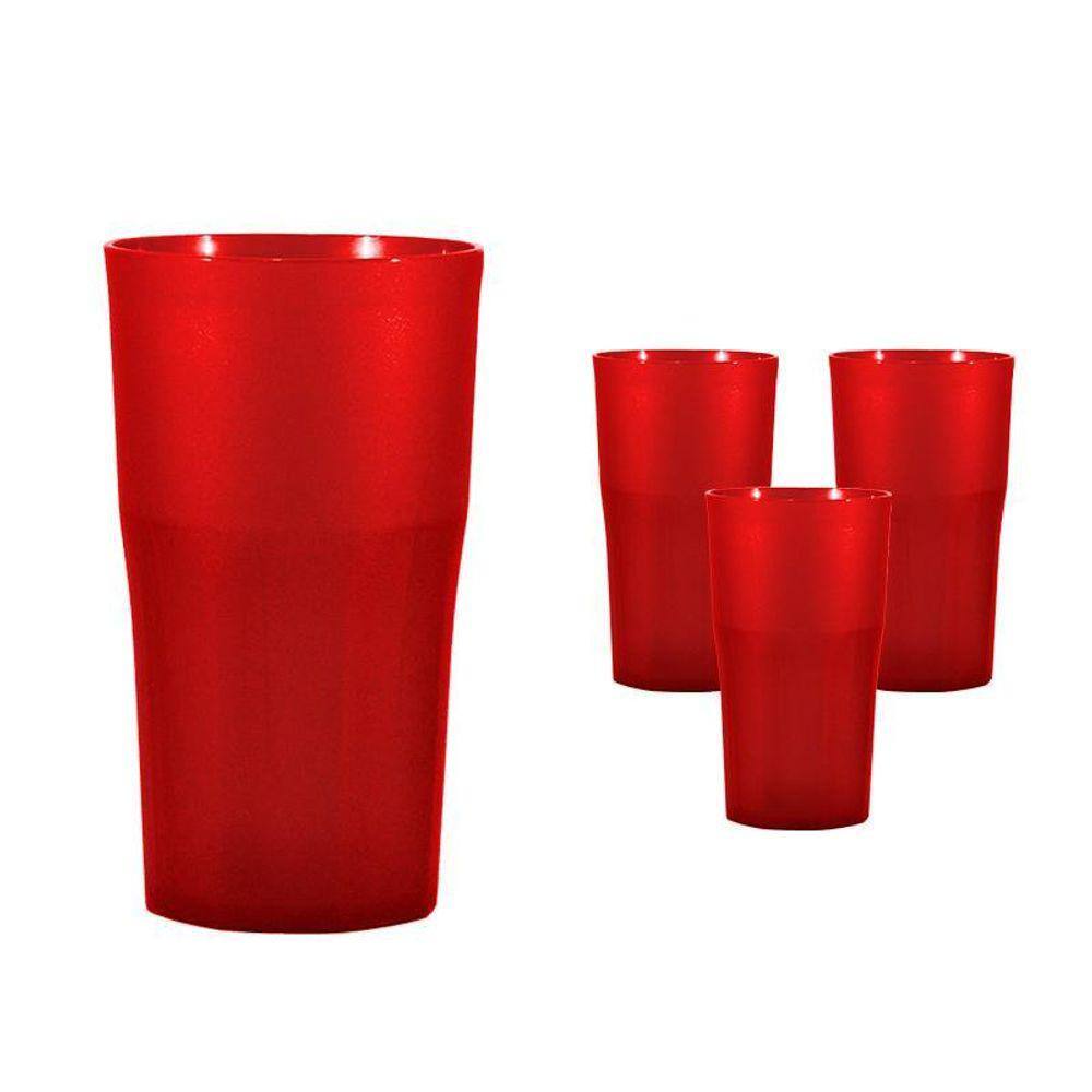 Kit 4 Copos Roma Vermelho 360Ml Plástico Premium