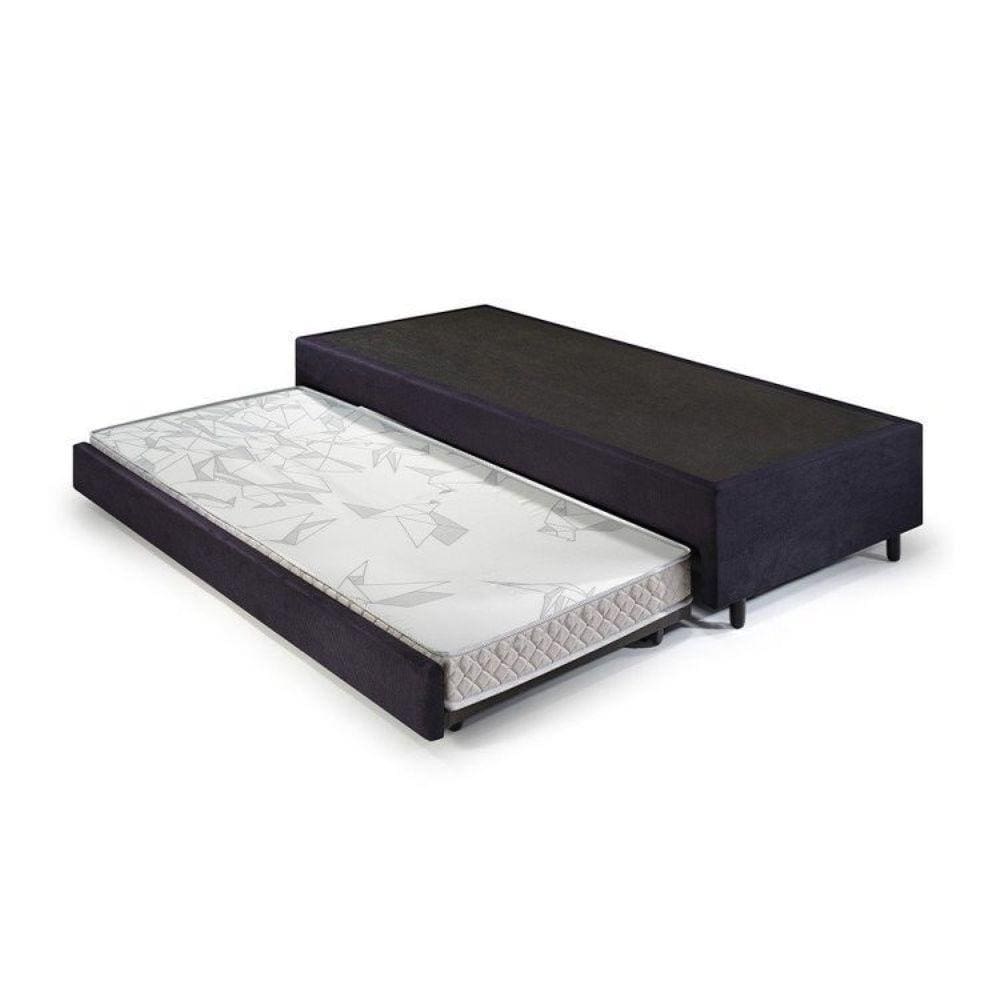 Bicama Solteiro King 96x203x28cm Suede e Colchão Auxiliar D23 78x188x12 Ecoline Preto