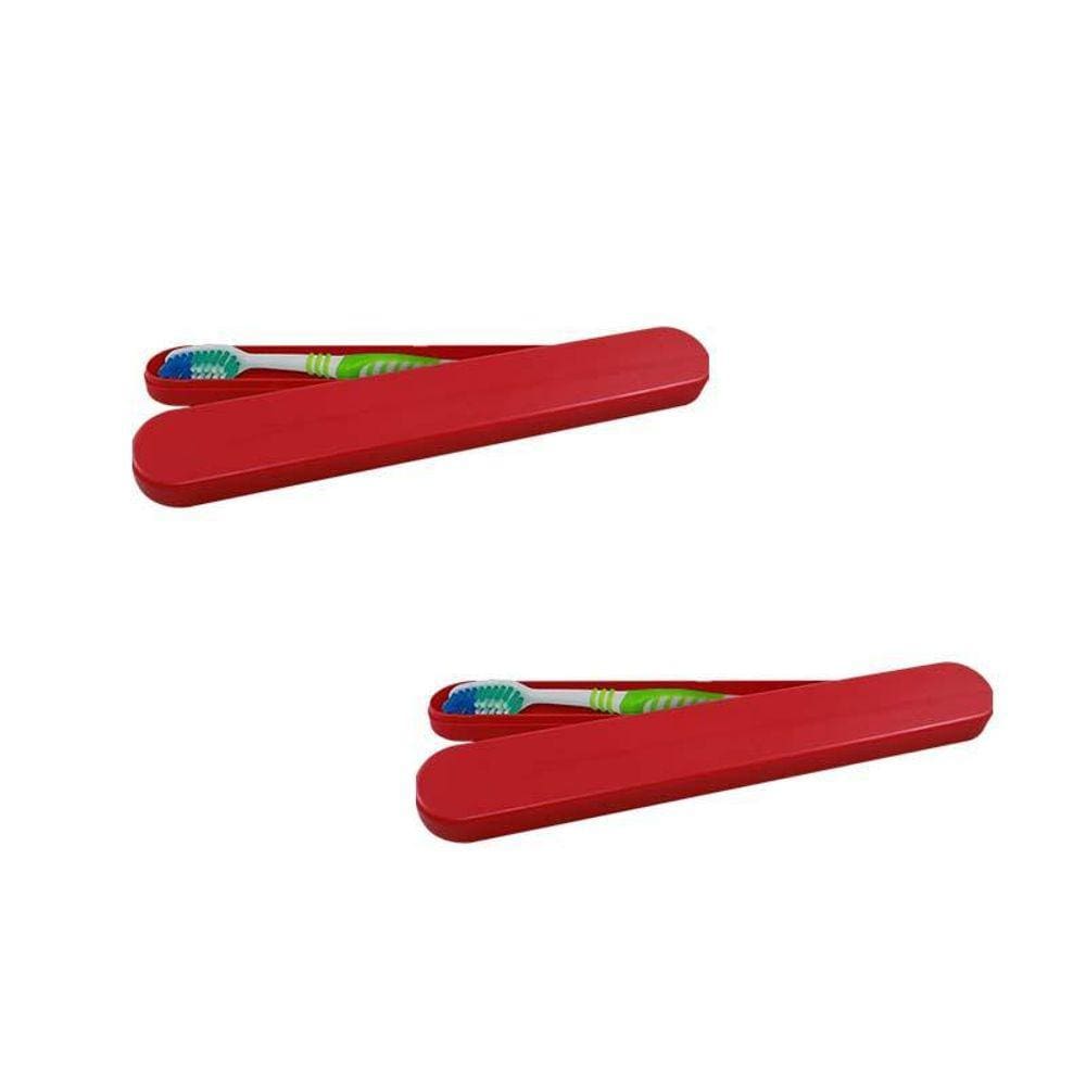 Kit 2 Porta Escova Dental Vermelho Plástico