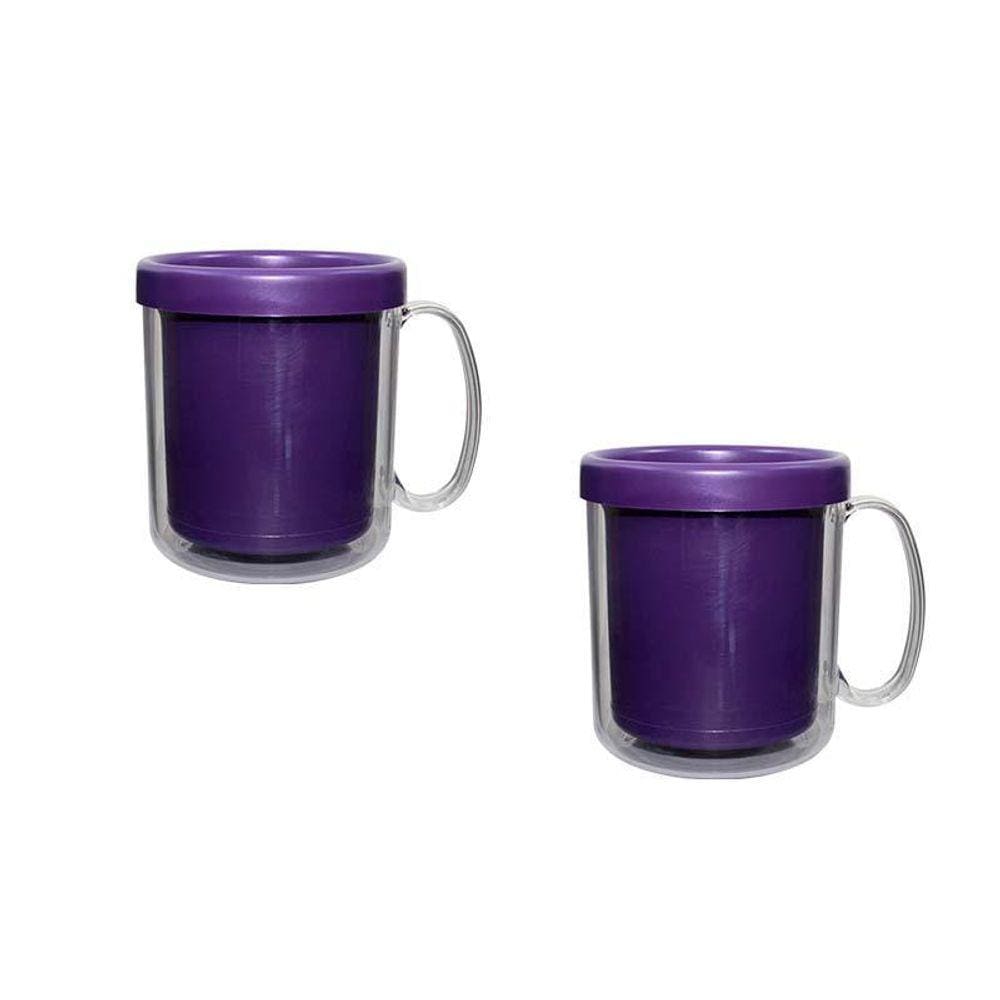 Kit 2 Canecas Térmica Cristal Lilás 300Ml Plástico