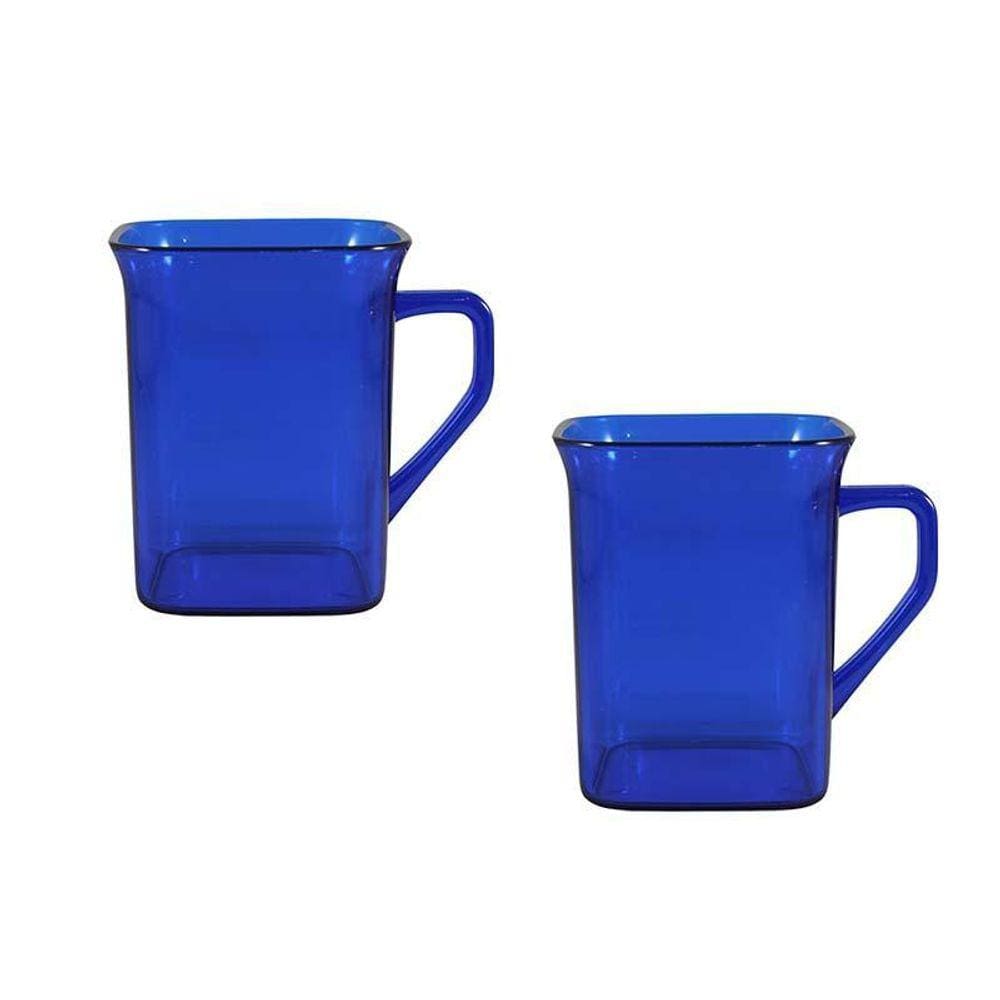 Kit 2 Canecas Quadrada Cristal Azul 250Ml Plástico