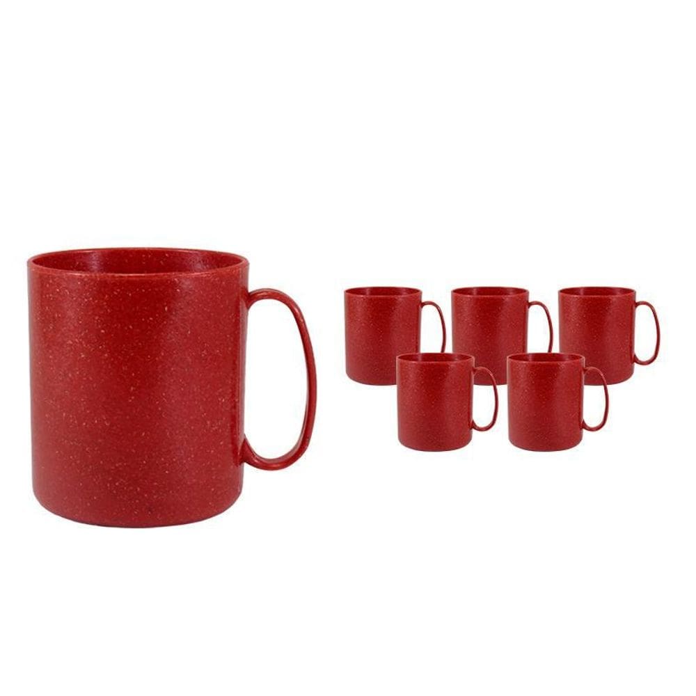 Kit 6 Canecas Redonda Fibra Madeira Vermelho 400Ml