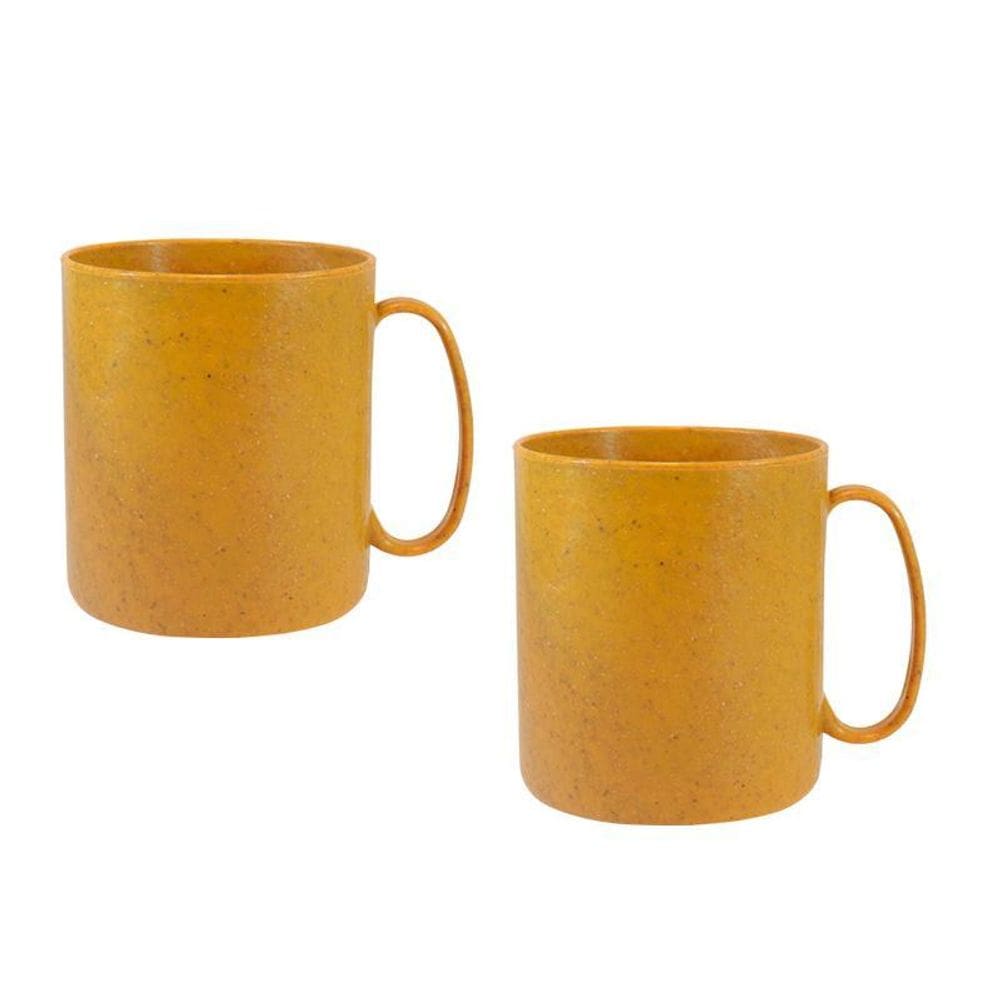 Kit 2 Canecas Redonda Fibra Madeira Amarelo 400Ml