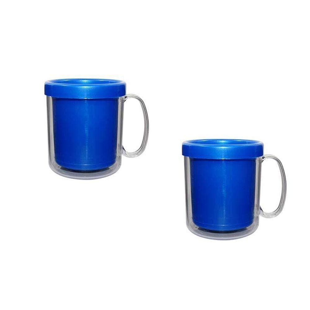 Kit 2 Canecas Térmica Cristal Azul 300Ml Plástico