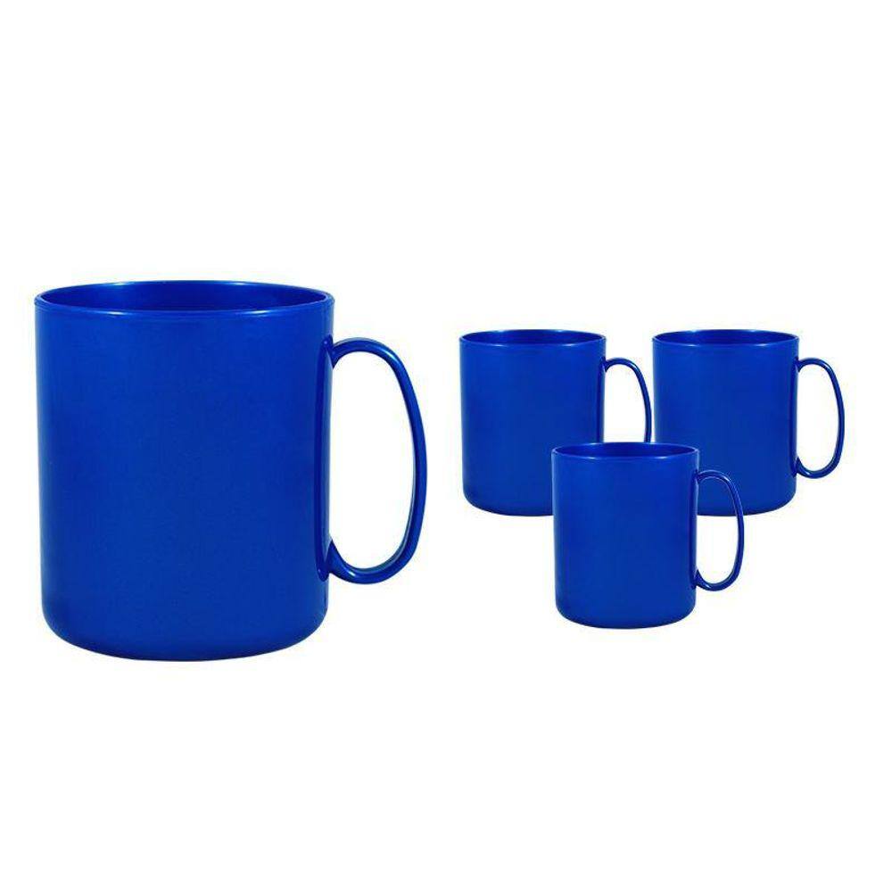 Kit 4 Canecas Redonda Azul 400Ml Plástico Premium