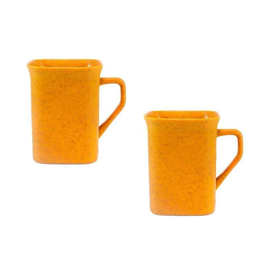 Kit 2 Canecas Quadrada Fibra Madeira Amarelo 250Ml