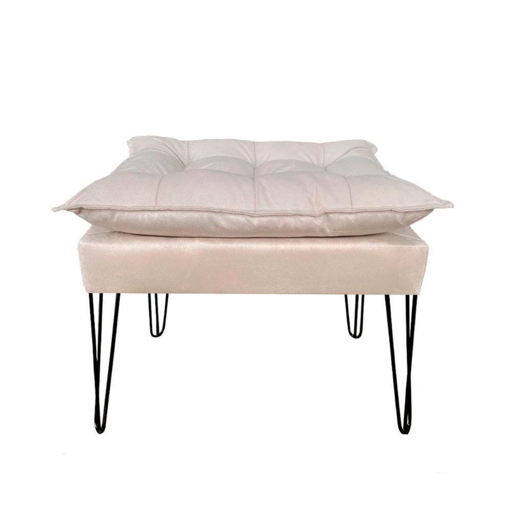 Puf Puff Banqueta Opala Bege Off White Pés De Ferro Preto