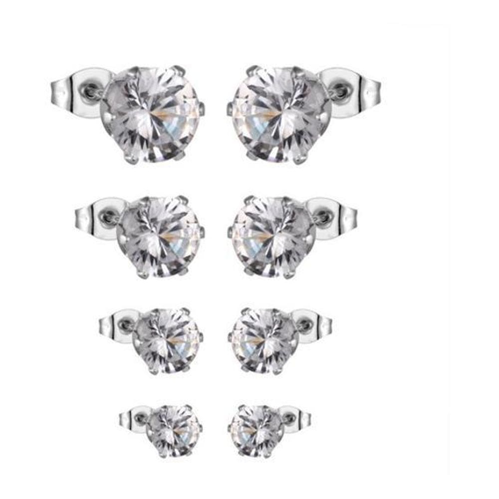 Brinco Aço Cirúrgico Zirconia Pde Luz - Prateado - 4 Mm