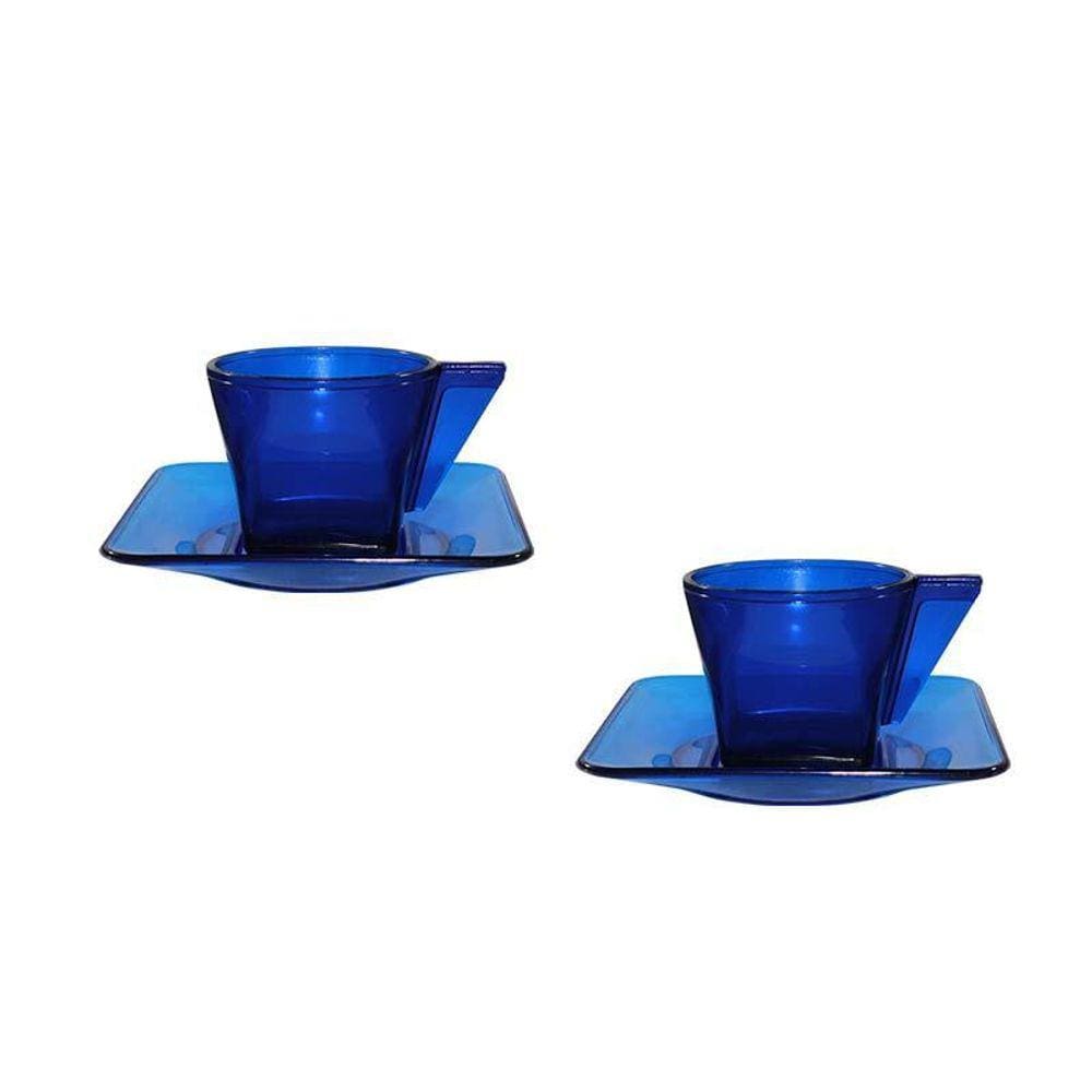 Kit 2 Xícara E Pires Cristal Azul 50Ml Plástico